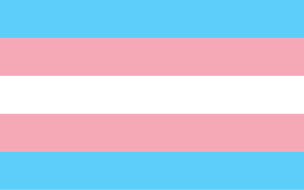 A picture of the transgender flag with white, pink, and blue stripes.